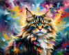Expressive Maine Coon Art Print with Colorful Aura