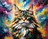 Expressive Maine Coon Art Print with Colorful Aura