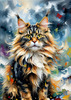 Expressive Maine Coon Art Print with Colorful Aura