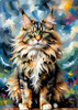 Expressive Maine Coon Art Print with Colorful Aura