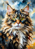 Expressive Maine Coon Art Print with Colorful Aura