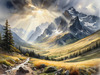 Sunbeams Breaking Through Stormy Clouds Over Mountains Print