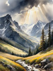 Sunbeams Breaking Through Stormy Clouds Over Mountains Print
