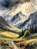 Sunbeams Breaking Through Stormy Clouds Over Mountains Print