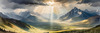 Sunbeams Breaking Through Stormy Clouds Over Mountains Print