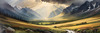 Sunbeams Breaking Through Stormy Clouds Over Mountains Print