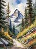 Printable Art of a Mountain Path Leading to a Majestic Peak in a Dense Forest