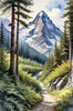 Printable Art of a Mountain Path Leading to a Majestic Peak in a Dense Forest