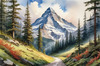Printable Art of a Mountain Path Leading to a Majestic Peak in a Dense Forest