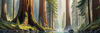 Printable Art of Redwood Giants with Reflective Stream in Forest Landscape