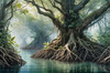 Printable Realistic Mangrove Forest with Submerged Roots in Clear Water