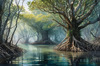 Printable Realistic Mangrove Forest with Submerged Roots in Clear Water