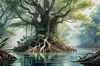 Printable Realistic Mangrove Forest with Submerged Roots in Clear Water