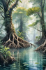 Printable Realistic Mangrove Forest with Submerged Roots in Clear Water