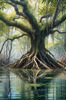 Printable Realistic Mangrove Forest with Submerged Roots in Clear Water