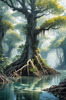Printable Realistic Mangrove Forest with Submerged Roots in Clear Water