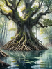 Printable Realistic Mangrove Forest with Submerged Roots in Clear Water