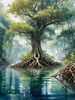 Printable Realistic Mangrove Forest with Submerged Roots in Clear Water