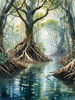 Printable Realistic Mangrove Forest with Submerged Roots in Clear Water