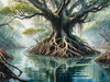 Printable Realistic Mangrove Forest with Submerged Roots in Clear Water