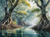 Printable Realistic Mangrove Forest with Submerged Roots in Clear Water