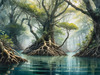 Printable Realistic Mangrove Forest with Submerged Roots in Clear Water