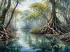 Printable Realistic Mangrove Forest with Submerged Roots in Clear Water