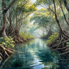 Printable Realistic Mangrove Forest with Submerged Roots in Clear Water