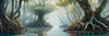 Printable Realistic Mangrove Forest with Submerged Roots in Clear Water