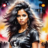 Metalhead Girl Headbanging at Concert - Figurative Portrait Art