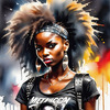Metalhead Girl Headbanging at Concert - Figurative Portrait Art