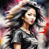 Metalhead Girl Headbanging at Concert - Figurative Portrait Art