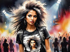 Metalhead Girl Headbanging at Concert - Figurative Portrait Art