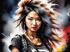 Metalhead Girl Headbanging at Concert - Figurative Portrait Art