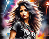 Metalhead Girl Headbanging at Concert - Figurative Portrait Art