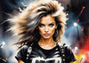Metalhead Girl Headbanging at Concert - Figurative Portrait Art