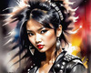 Metalhead Girl Headbanging at Concert - Figurative Portrait Art