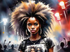 Metalhead Girl Headbanging at Concert - Figurative Portrait Art
