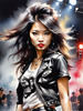 Metalhead Girl Headbanging at Concert - Figurative Portrait Art