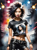 Metalhead Girl Headbanging at Concert - Figurative Portrait Art