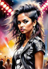 Metalhead Girl Headbanging at Concert - Figurative Portrait Art
