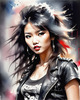 Metalhead Girl Headbanging at Concert - Figurative Portrait Art