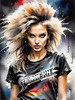 Metalhead Girl Headbanging at Concert - Figurative Portrait Art