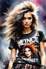 Metalhead Girl Headbanging at Concert - Figurative Portrait Art