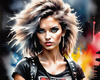 Metalhead Girl Headbanging at Concert - Figurative Portrait Art