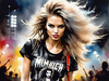 Metalhead Girl Headbanging at Concert - Figurative Portrait Art