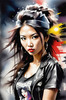 Metalhead Girl Headbanging at Concert - Figurative Portrait Art