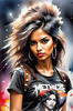 Metalhead Girl Headbanging at Concert - Figurative Portrait Art