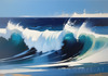 Minimalist Abstract Seascape with Bold Blue and White Ocean Waves