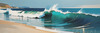 Minimalist Abstract Seascape with Bold Blue and White Ocean Waves